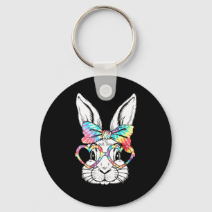 Cute Bunny Rabbit Face Tie Dye Gles Girl Happy Eas Keychain