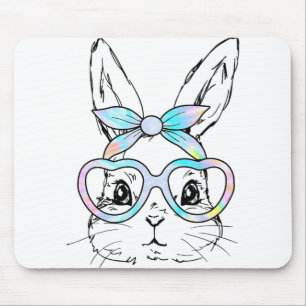 Cute Bunny Rabbit Face Tie Dye Gles Girl Happy Eas Mouse Pad