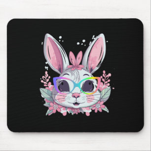 Cute Bunny Rabbit Face Tie Dye Gles Girl Happy Eas Mouse Pad