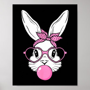 Cute bunny rabbit face with bandana heart glassesC Poster