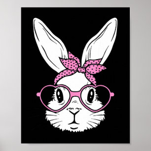 Cute bunny rabbit face with bandana heart glassesC Poster
