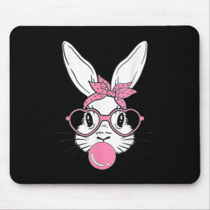 Cute Bunny Rabbit Face With Bandana Heart Gles Bub Mouse Pad