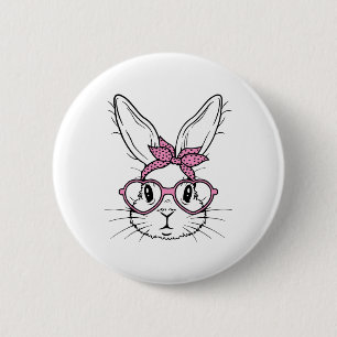 Cute Bunny Rabbit Face With Bandana Heart Gles Eas 2 Inch Round Button