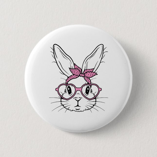 Cute Bunny Rabbit Face With Bandana Heart Gles Eas 2 Inch Round Button (Front)