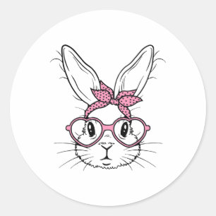Cute Bunny Rabbit Face With Bandana Heart Gles Eas Classic Round Sticker