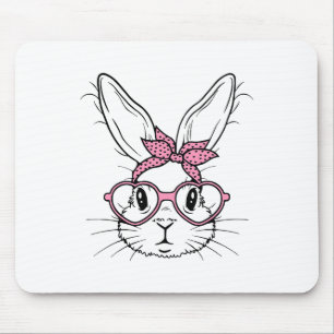 Cute Bunny Rabbit Face With Bandana Heart Gles Eas Mouse Pad