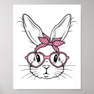 Cute Bunny Rabbit Face With Bandana Heart Gles Eas Poster
