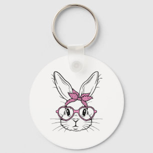 Cute Bunny Rabbit Face With Byndana Heart Gles Eas Keychain