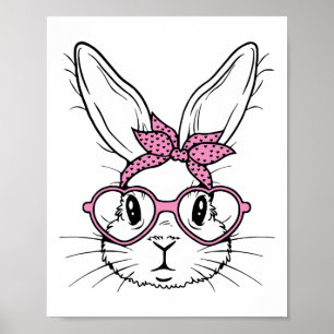 Cute Bunny Rabbit Face With Byndana Heart Gles Eas Poster