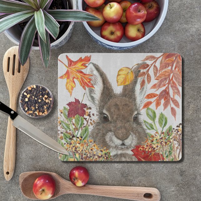 Cute Bunny Rabbit Fall Autumn Leaves Rustic Cutting Board (Creator Uploaded)