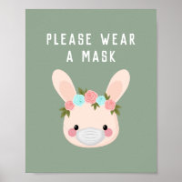 Cute Bunny Rabbit Floral Wear Mask Green Covid