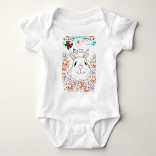 Cute Bunny Rabbit Flowers & Butterflies Baby Bodysuit
