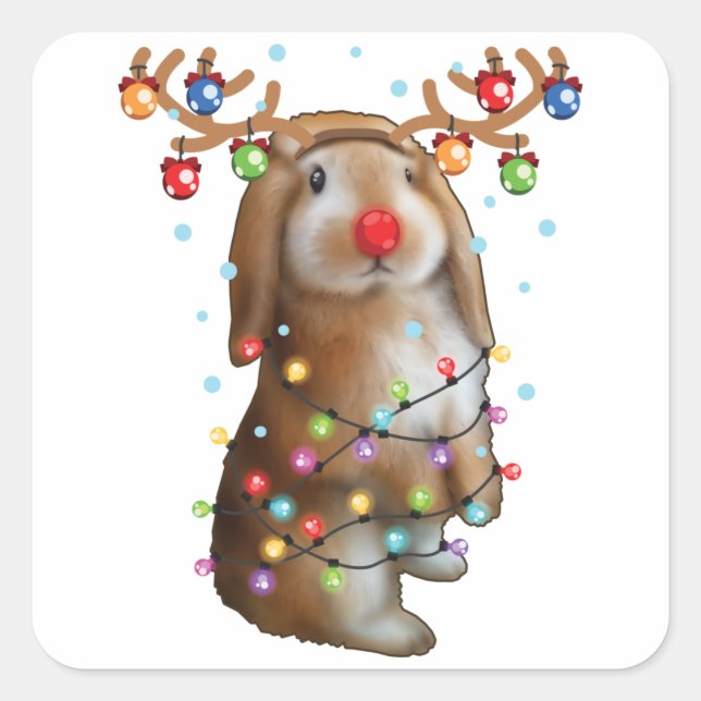 Cute Bunny Rabbit Funny Christmas Holiday Gifts Square Sticker (Front)