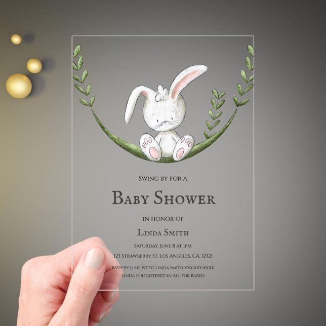 Cute Bunny Rabbit Gender Neutral Baby Shower Acrylic Invitations (Creator Uploaded)