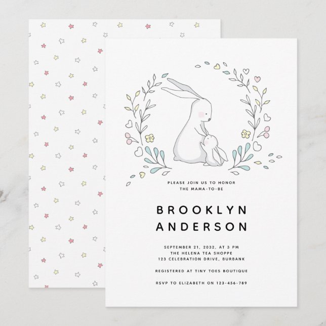 Cute Bunny Rabbit Gender Neutral Baby Shower Invitation (Front/Back)