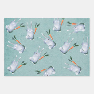 Cute Bunny Rabbit Giant Carrot Gender Neutral Kids Wrapping Paper Sheet