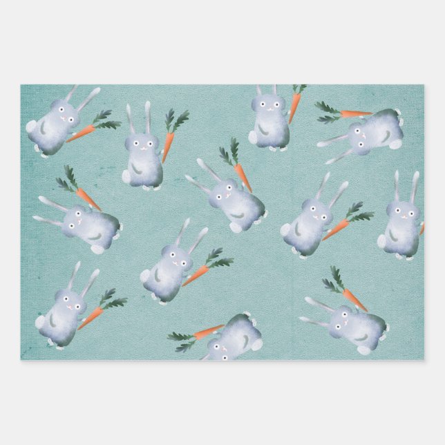 Cute Bunny Rabbit Giant Carrot Gender Neutral Kids Wrapping Paper Sheet (Front)