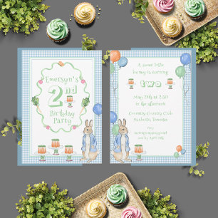 Cute Bunny Rabbit Green 2nd Birthday Party Invitation