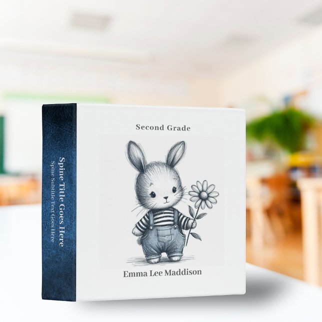 Cute Bunny Rabbit Holding Daisy Sketch  Binder (Creator Uploaded)