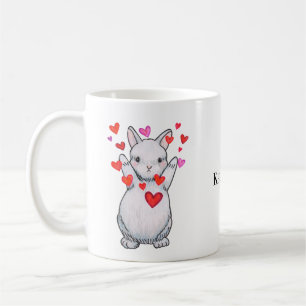 Cute Bunny Rabbit Hug with Hearts Custom name Coffee Mug