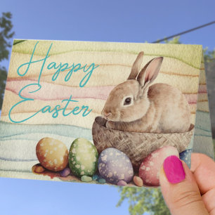 Cute Bunny Rabbit in a Basket Custom Holiday Card