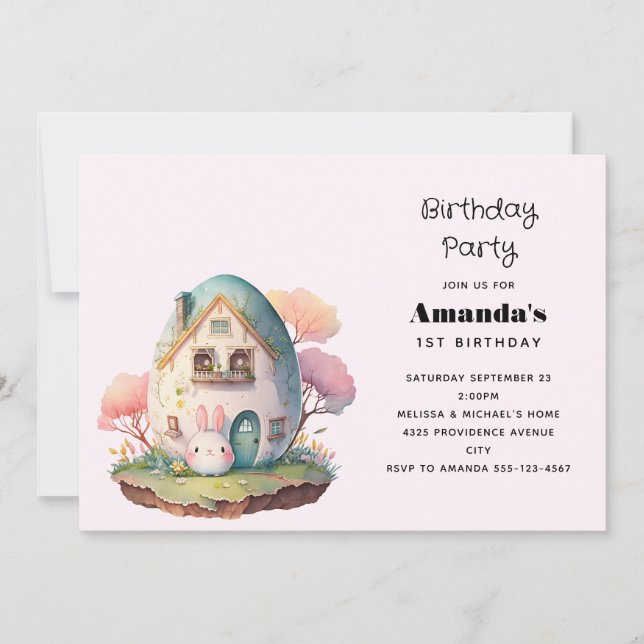 Cute Bunny Rabbit Japanese Kawaii Style Birthday Invitation (Front)