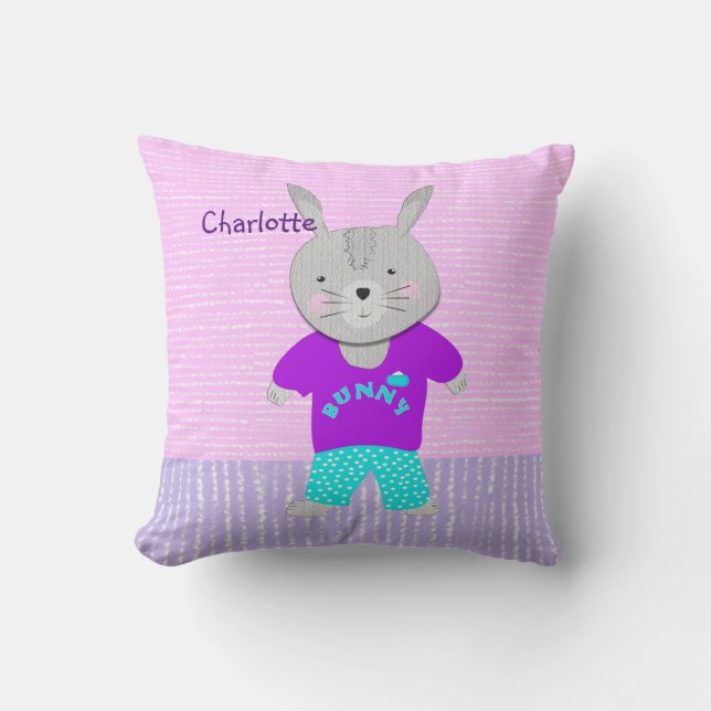 Cute Bunny Rabbit Kids Personalized Throw Pillow (Front)