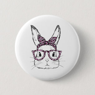 Cute Bunny Rabbit Leopard Gles Happy Easter Day 2 Inch Round Button