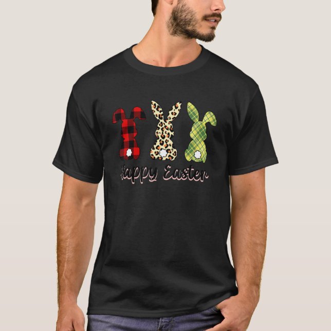 Cute Bunny Rabbit Leopard Rainbow Girl Happy Easte T-Shirt (Front)