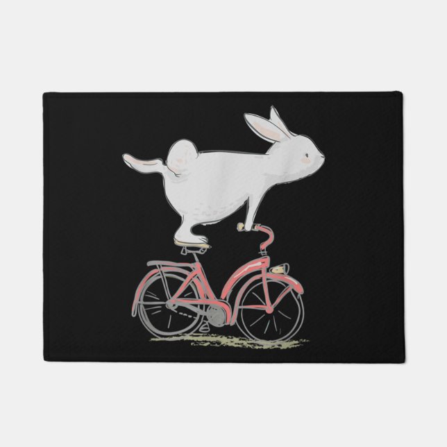 Cute Bunny Rabbit On Bike Cycling Bicycle Doormat (Front)