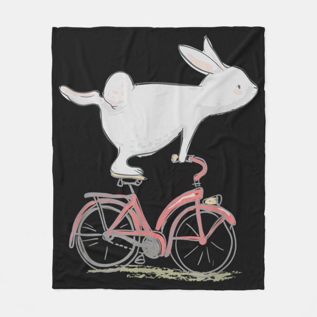 Cute Bunny Rabbit On Bike Cycling Bicycle Fleece Blanket (Front)