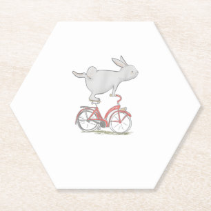 Cute Bunny Rabbit On Bike _ Cycling _ Bicycle & G Paper Coaster