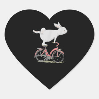 Cute Bunny Rabbit On Bike  Cycling  Bicycle Heart Sticker