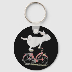 Cute Bunny Rabbit On Bike Cycling Bicycle Keychain