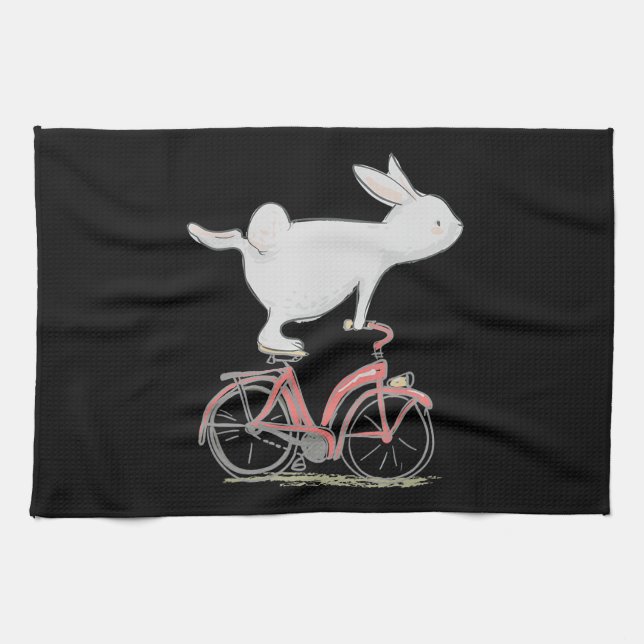 Cute Bunny Rabbit On Bike  Cycling Bicycle Kitchen Towel (Horizontal)