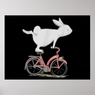 Cute Bunny Rabbit On Bike Cycling Bicycle Poster