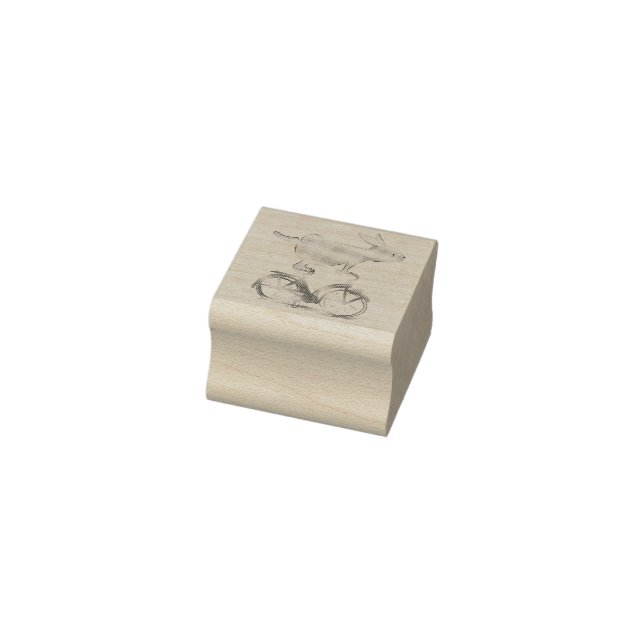 Cute Bunny Rabbit On Bike Cycling Bicycle Rubber Stamp (Stamp)