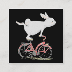 Cute Bunny Rabbit On Bike  Cycling Bicycle Square Business Card