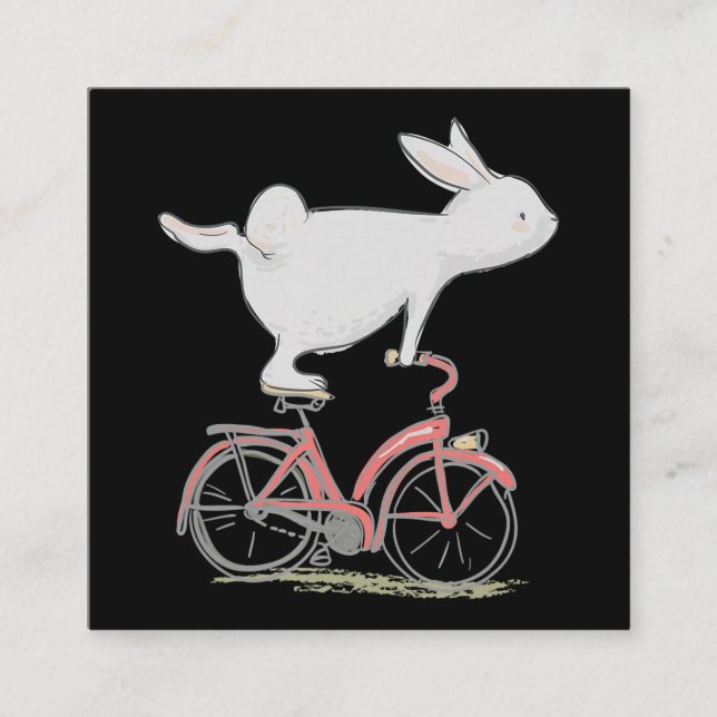 Cute Bunny Rabbit On Bike  Cycling Bicycle Square Business Card (Front)