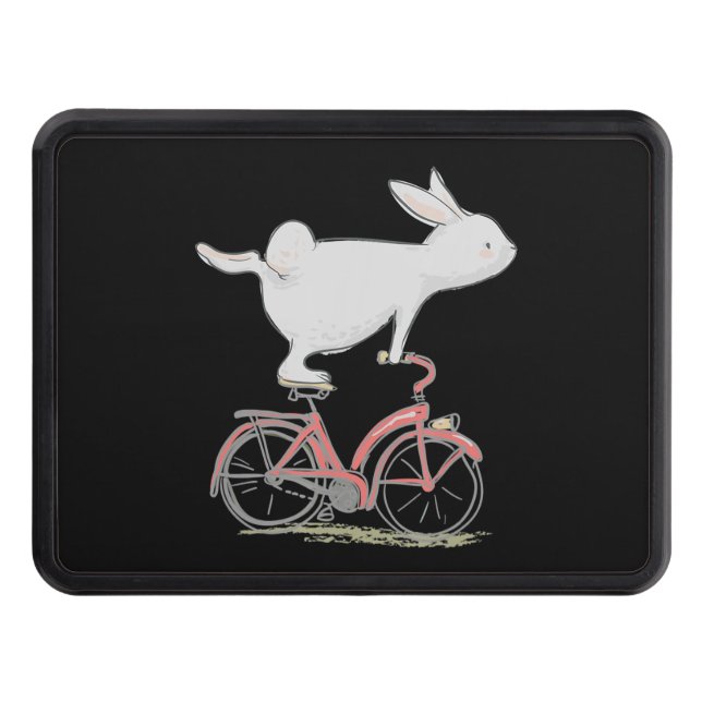 Cute Bunny Rabbit On Bike  Cycling Bicycle Trailer Hitch Cover (Front)