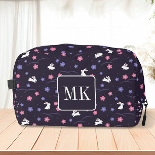 Cute Bunny Rabbit Pattern Monogram Initials Purple Dopp Kit