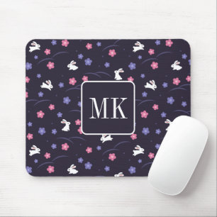 Cute Bunny Rabbit Pattern Monogram Initials Purple Mouse Pad