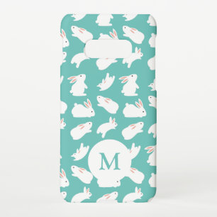 Cute Bunny Rabbit Pattern on Teal Monogram Samsung Galaxy Case
