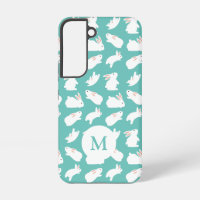 Cute Bunny Rabbit Pattern on Teal Monogram