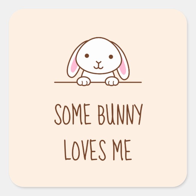 Cute Bunny Rabbit Peeking above Quote Square Sticker (Front)