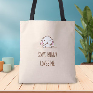 Cute Bunny Rabbit Peeking above Quote Tote Bag