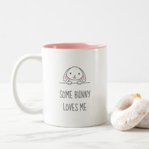 Cute Bunny Rabbit Peeking above Quote Two-Tone Coffee Mug