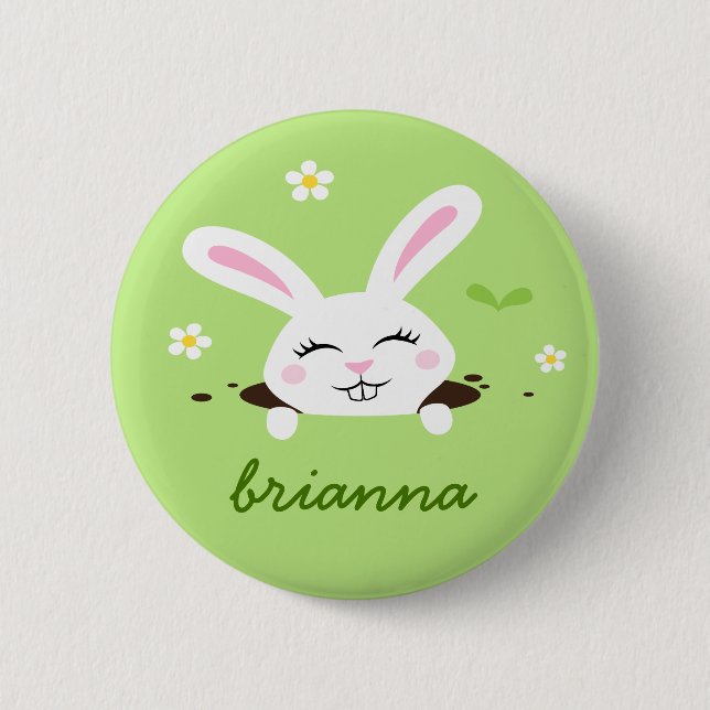 Cute bunny rabbit personalized name 2 inch round button (Front)