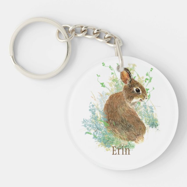 Cute Bunny Rabbit Pet Animal Custom Name Hoodie Bu Keychain (Front)