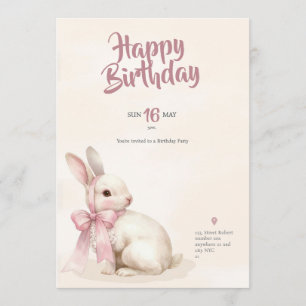 cute Bunny rabbit pink birthday party invitation